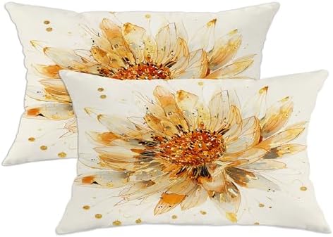 Floral Throw Pillow Covers Set of 2, Cream and Gold Sunflower Design