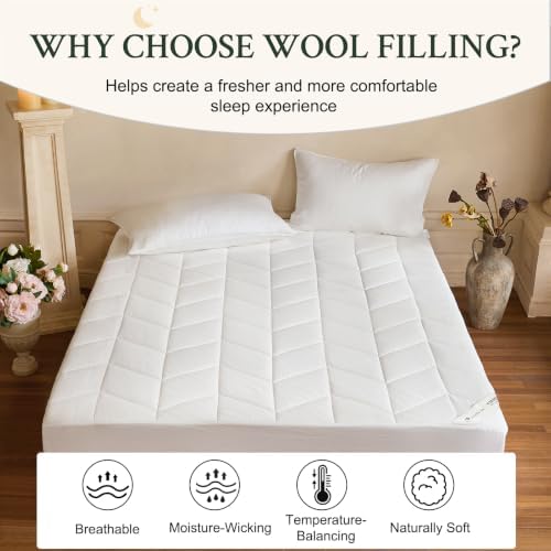 YOUR MOON Natural Wool Mattress Pad Queen Size, 100% Australian Wool