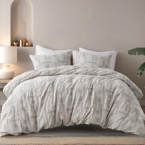 INK+IVY Queen Duvet Cover Set, Jacquard Weave Cotton Duvet Covers, All