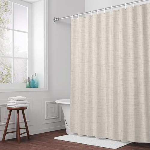 Creamy Solid Shower Curtain 84 inches Extra Long Minimalist Tan Linen