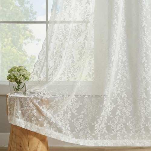 FINECITY Ivory Lace Curtains for Living Room 52 x 120 Inch, 2 Panels