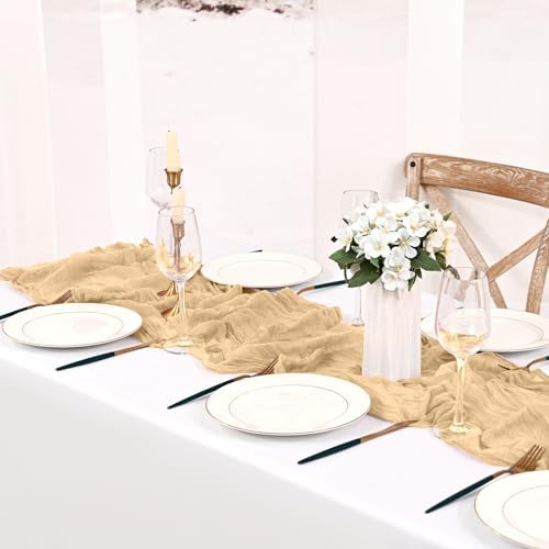 12 Pack Beige Cheesecloth Table Runner 21.5×120 Inch