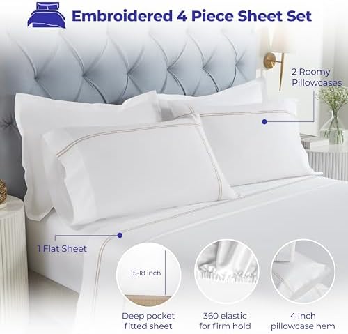 Superior Embroidered Cotton Bed Sheet Set, 1 Elastic Deep Pocket