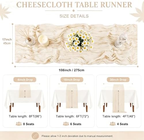 12 Pack Beige Cheesecloth Table Runner 17x108 Inch Easter Spring Boho
