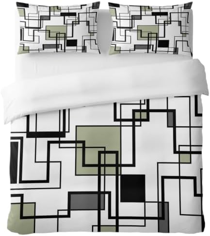 Sage Green Black Gray California King Duvet Cover Set, Abstract