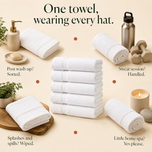 100% Cotton Hand Towels for Bathroom, Set of 6 (16"x27") - White