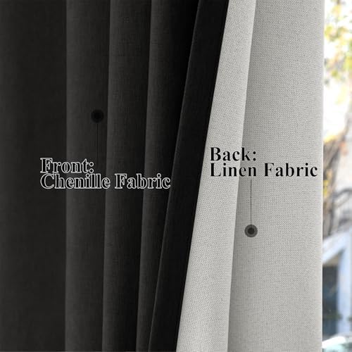 Frelement Pinch Pleated Chenille Curtains 1 Panel 100% Light Blocking