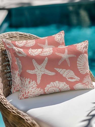Throw Pillows 12x20 Set of 2, Coral Pink Starfish Coastal Waterproof