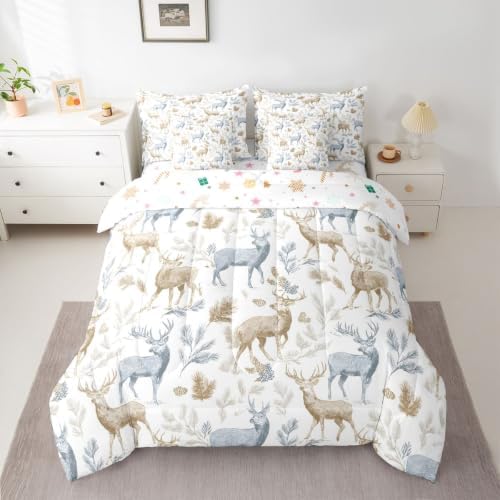Castle Fairy Deer Winter 7 Piece Bedding Set Woodland Elk Pine