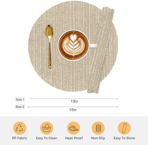 Neutral White Spot Round Braided Placemats Set of Set of 8 Heat