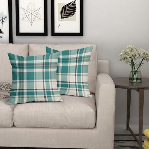 Teal Plaid Pillow Covers 22x22 Set of 2 Christmas Buffalo Checkered