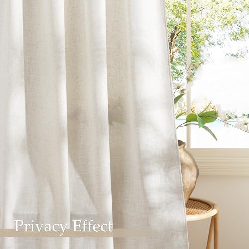 NICETOWN Linen Curtains 108 inch Long 2 Panels Set for Living