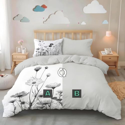 Minimalist Ink Painting Reversible Duvet Cover - Wildflowers and