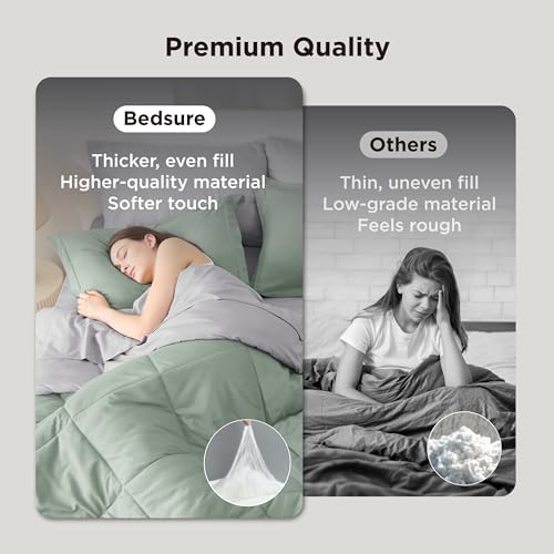 Bedsure Queen Bed in a Bag Reversible Bed Set 7 Pcs Sage Green/Light