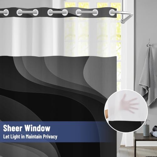 Waffle Weave Shower Curtain and Liner Set, 71x74 Inch
