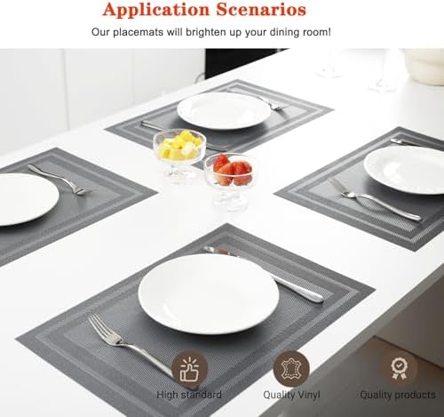 Gray Vinyl Placemats Set of 8,Washable Dining PVC Table Mats