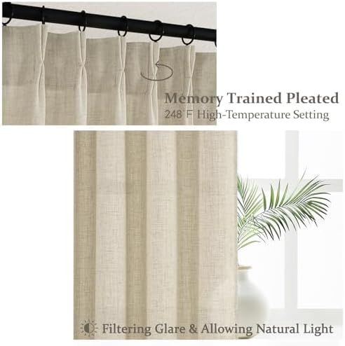 Floor to Ceiling Light Flax Linen Curtains 120 Inches Long 2 Panels