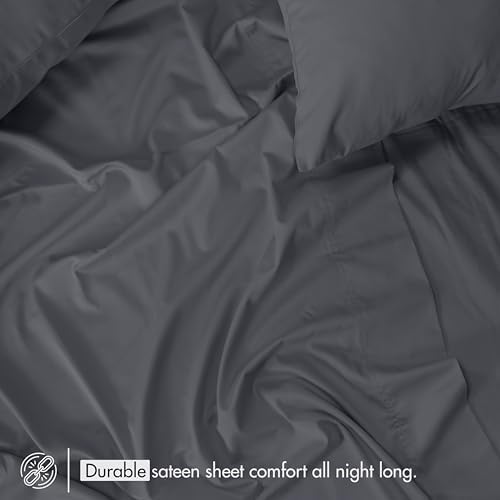 RUVANTI 100% Cotton Sateen King Size Sheets Set, Charcoal
