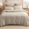 PURE ERA Jersey Knit Duvet Cover Set Solid Dark Beige Queen