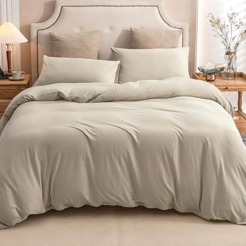 PURE ERA Jersey Knit Duvet Cover Set Solid Dark Beige Queen