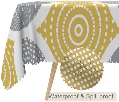 70x70inches Mid Century Square Tablecloth Yellow and Grey Modern