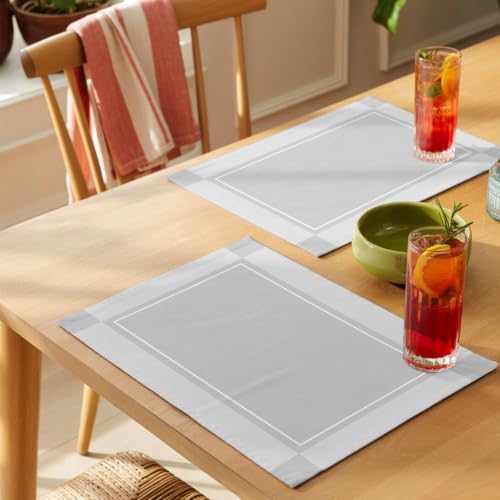 Light Gray Plaid Placemats Set of 8, Modern Minimalist Geometric
