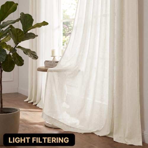 PrinceDeco Linen Semi Sheer Curtains for Living Room,52x108 inch