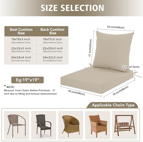 24x24 Inch Outdoor Cushions for Patio Furniture Set of 2, Waterproof
