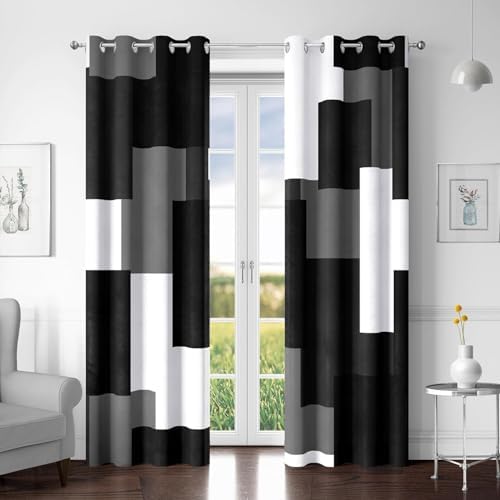 Tyrot Black White Grey Blackout Curtains for Bedroom Living Room