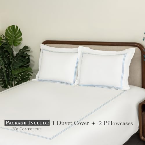 Dreamology White Duvet Cover Queen 100% Cotton Embroidered 3 Pieces