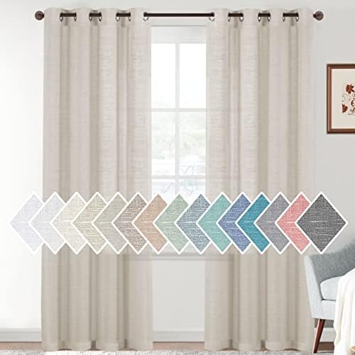 H.VERSAILTEX Natural Linen Blended Semi Sheer Curtains 84 Inches Long