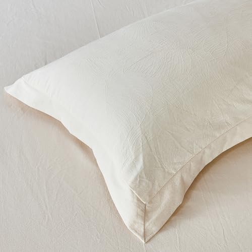 YuHeGuoJi Beige Yellow Botanical Duvet Cover King 100% Cotton 3 Pcs