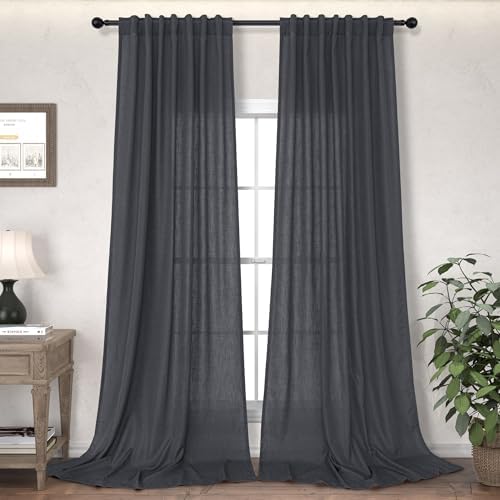 Dark Grey Curtains 96 Inches Long for Living Room 2 Panels Back Tab