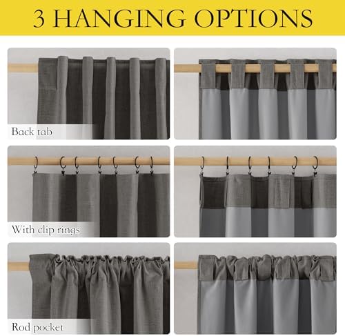 NICETOWN 100% Blackout Linen Curtains 84 inch Long 2 Panels, Grizzle