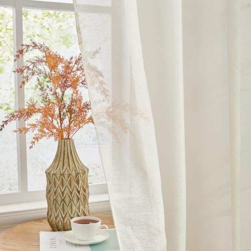 HLC.ME Semi Sheer Grommet Window Curtains, 2 Panels, 54x84 Inch, Cream