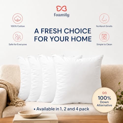 Foamily 18x18 Throw Pillow Inserts, Set of 2, 100% Cotton Cover, White