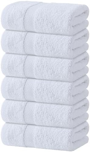 Wealuxe White Hand Towels 16x27 Inch - 6 Pack, Soft 100% Ring-Spun