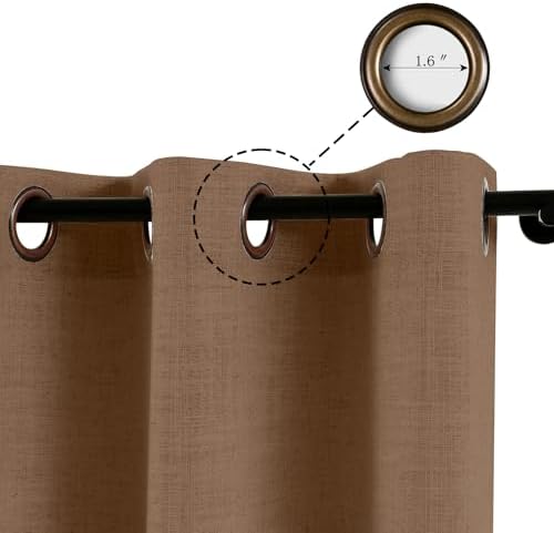 LUSTROWIN Rusty Brown Natural Linen Curtains 96 Inches Long - Light