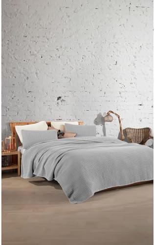 Cotton Waffle Bedspread Queen Size Light Gray 100% Cotton Lightweight