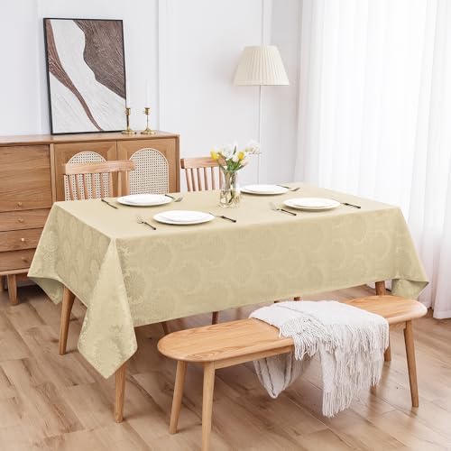 Romanstile Jacquard Rectangle Tablecloth 60 x 84 Inch, Beige