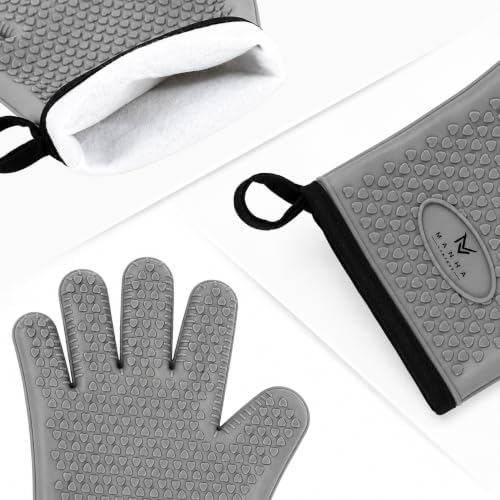 Silicone Oven Mitts, Five Fingers, Waterproof Non-Slip Oven Gloves