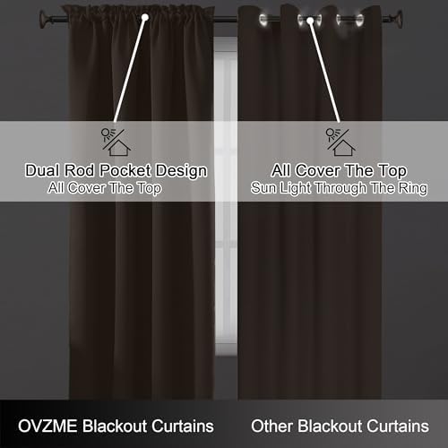 OVZME Brown Blackout Curtains for Bedroom 72 Inch Length 2 Panels Set