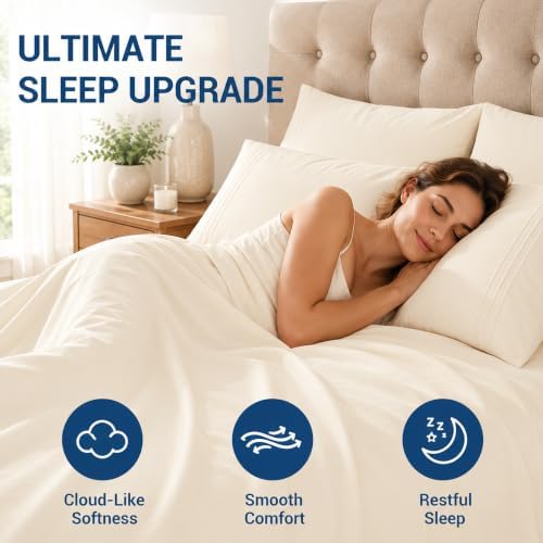 SheRest Full 4 Piece Sheet Set, Brushed 1800 Ultra-Soft Sheets - Cream
