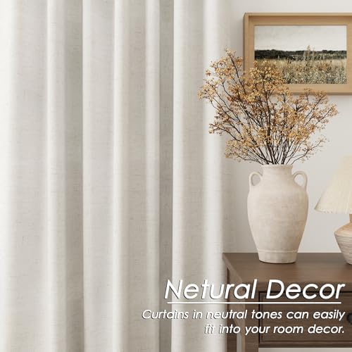 Cream 100% Blackout Linen Curtains 120 Inches Long for Bedroom Back