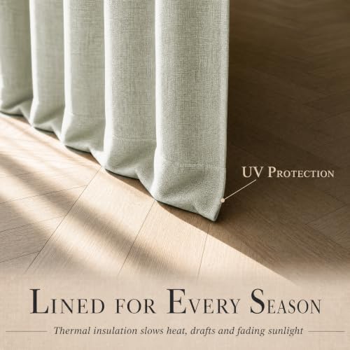 DECOLURE 100% Blackout Linen Curtains 108 Inches Long | Ivory