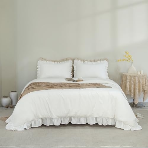 GLORY SEASON 100% Cotton Duvet Cover Set with Ruffle Edge Natural