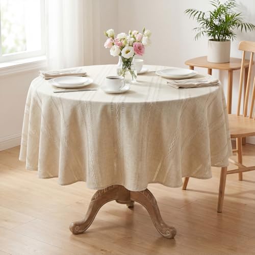 Horaldaily Beige Round Tablecloth, 70×70 Inch, Farmhouse Decor