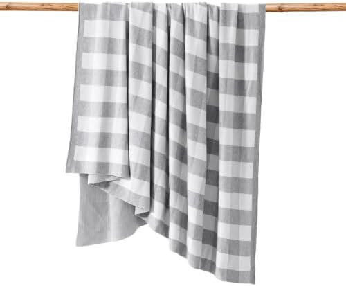 BOV Knit Throw Blanket 50x60, Decorative Checkered Throw, Heather Gray
