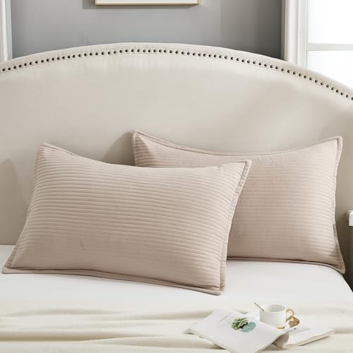 Stripe Quilted Pillowcases Set of 2, King Size Envelope Pillow Covers
