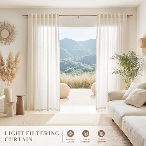 Joywell Linen Curtains 72 Inches Long for Living Room Beige Cream